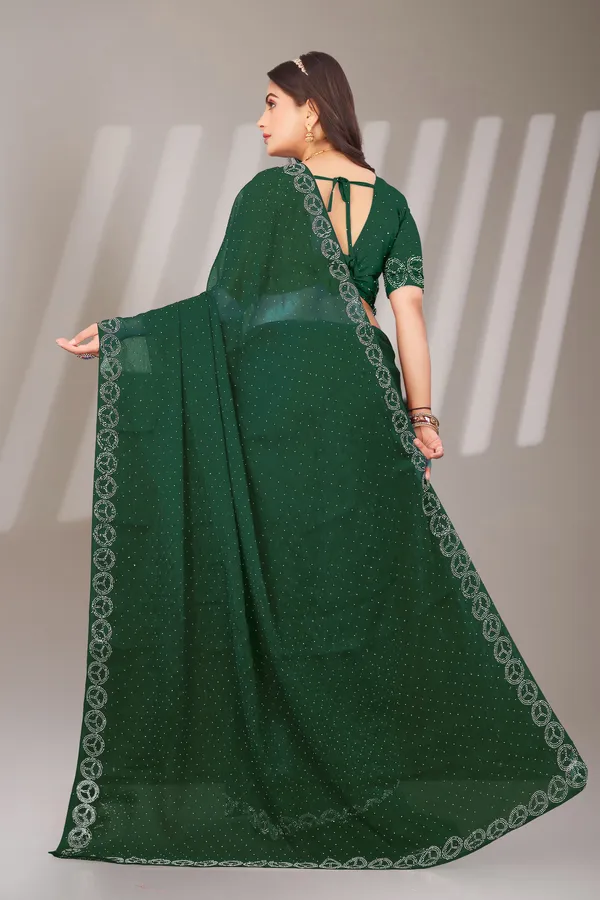 Green_Georgette_Beautiful_Party_Wear_Chiffon_With_Unique_Diamond_Work_Saree_For_Women