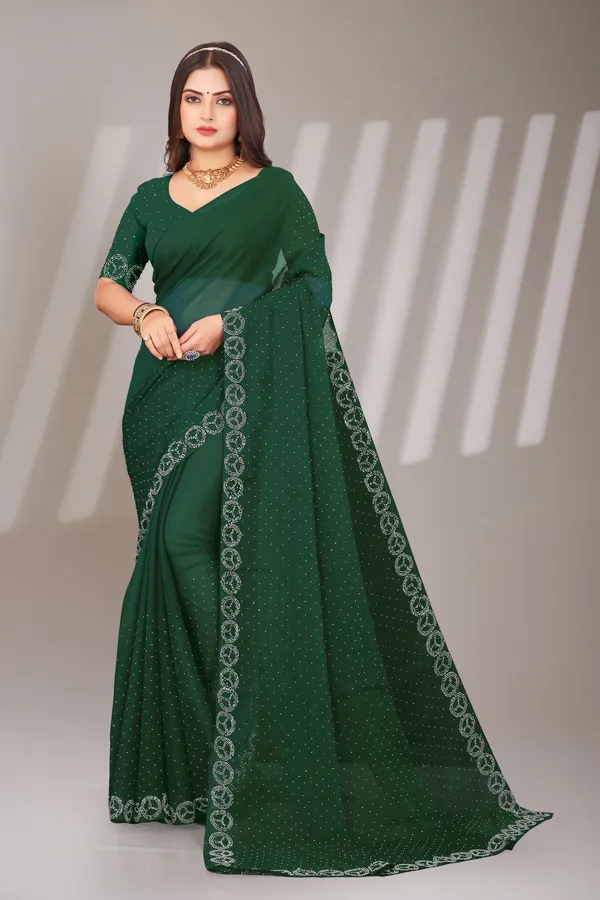 Green_Georgette_Beautiful_Party_Wear_Chiffon_With_Unique_Diamond_Work_Saree_For_Women