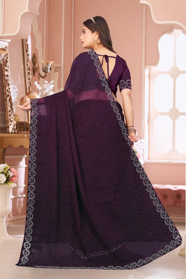 Purple_Georgette_Beautiful_Party_Wear_Chiffon_With_Unique_Diamond_Work_Saree_For_Women