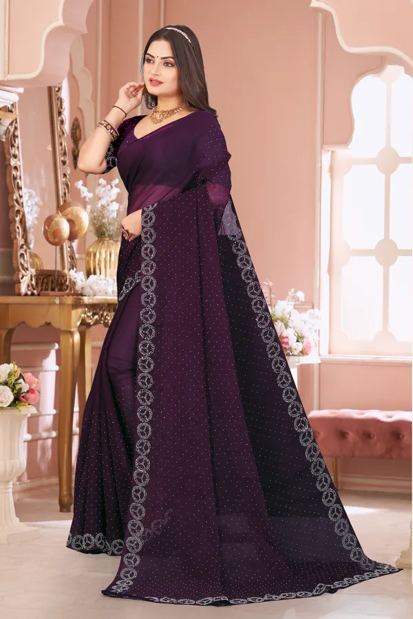 Purple_Georgette_Beautiful_Party_Wear_Chiffon_With_Unique_Diamond_Work_Saree_For_Women