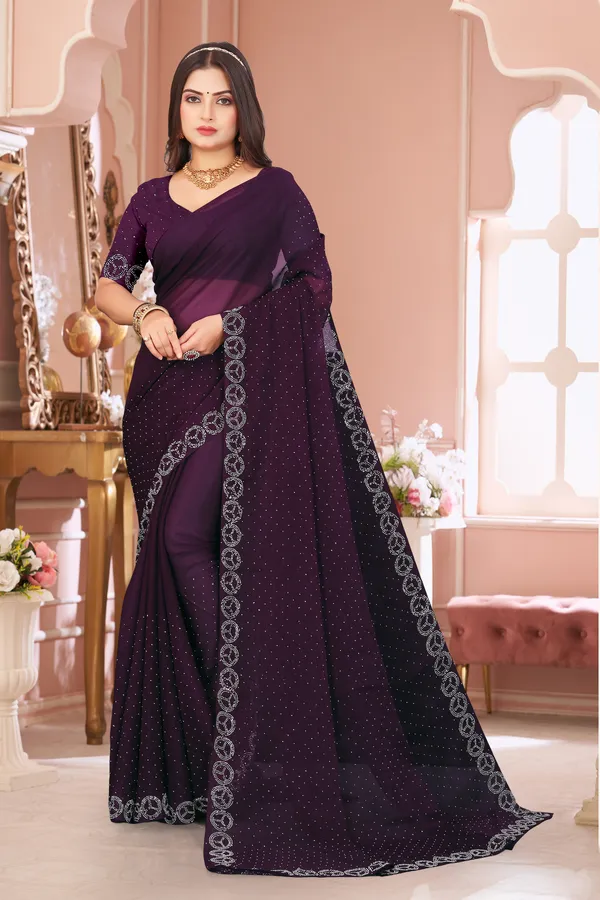 Purple_Georgette_Beautiful_Party_Wear_Chiffon_With_Unique_Diamond_Work_Saree_For_Women