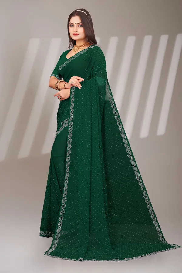 Green_Georgette_Beautiful_Party_Wear_Chiffon_With_Unique_Diamond_Work_Saree_For_Women