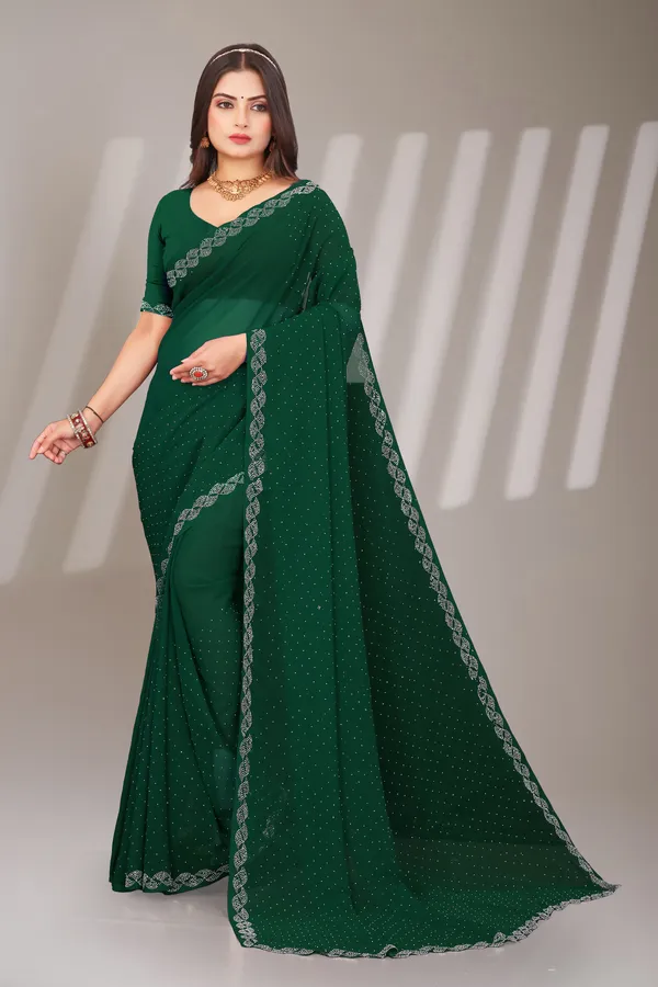Green_Georgette_Beautiful_Party_Wear_Chiffon_With_Unique_Diamond_Work_Saree_For_Women