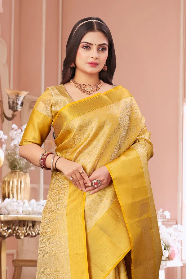 Golden_Georgette_Attractive_Party_Wear_With_Beautiful_Golden_Border_Saree_For_Women