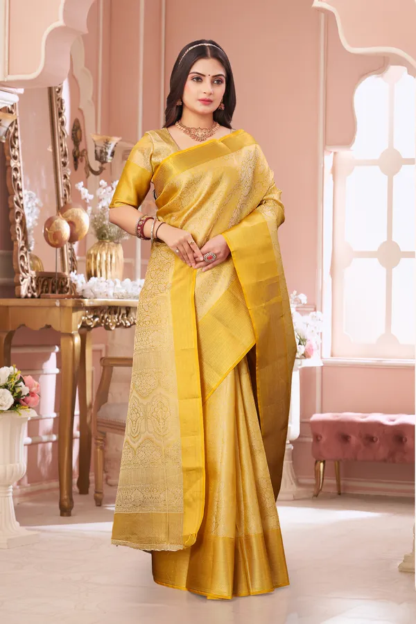 Golden_Georgette_Attractive_Party_Wear_With_Beautiful_Golden_Border_Saree_For_Women