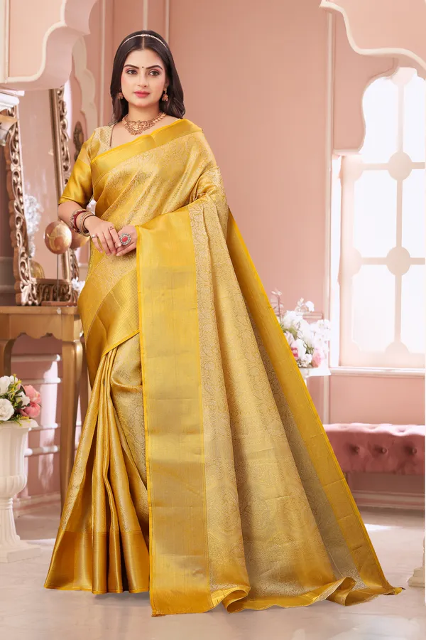 Golden_Georgette_Attractive_Party_Wear_With_Beautiful_Golden_Border_Saree_For_Women