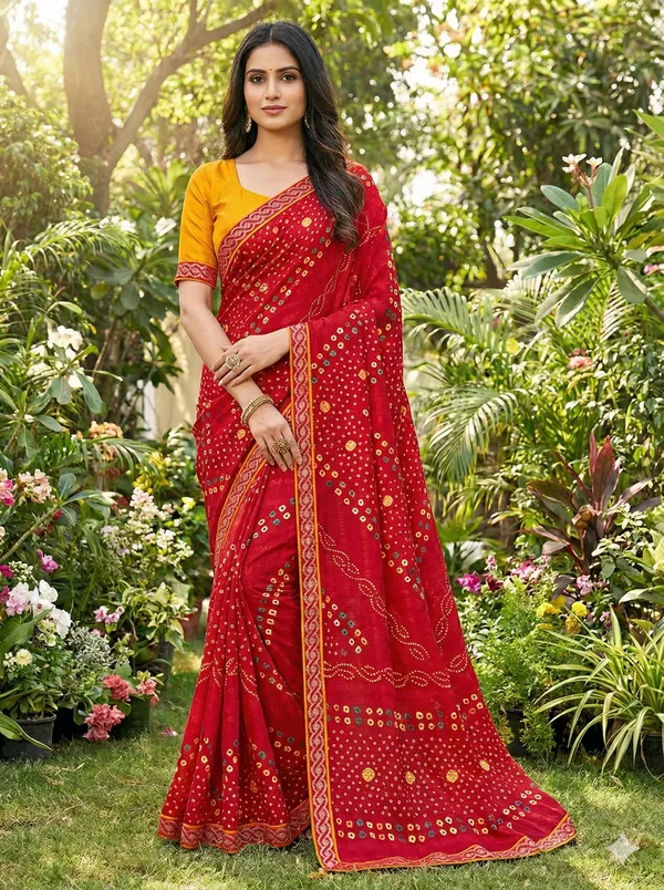 Red_Georgette_Traditional_Festival_Special_Bandhani_With_Unique_Lace_Work_Saree_For_Women