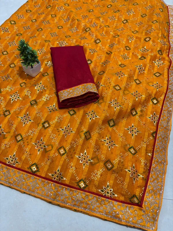 Yellow_Georgette_Festival_Special_Bandhani_Print_With_Beautiful_Lace_Work_Saree_For_Women