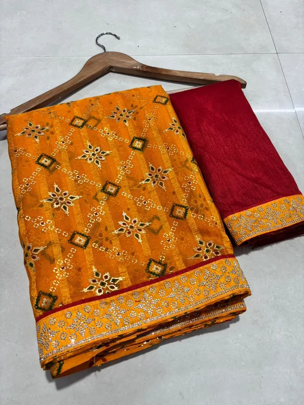 Yellow_Georgette_Festival_Special_Bandhani_Print_With_Beautiful_Lace_Work_Saree_For_Women
