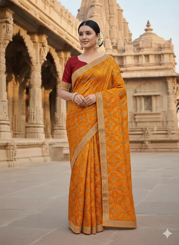 Yellow_Georgette_Festival_Special_Bandhani_Print_With_Beautiful_Lace_Work_Saree_For_Women