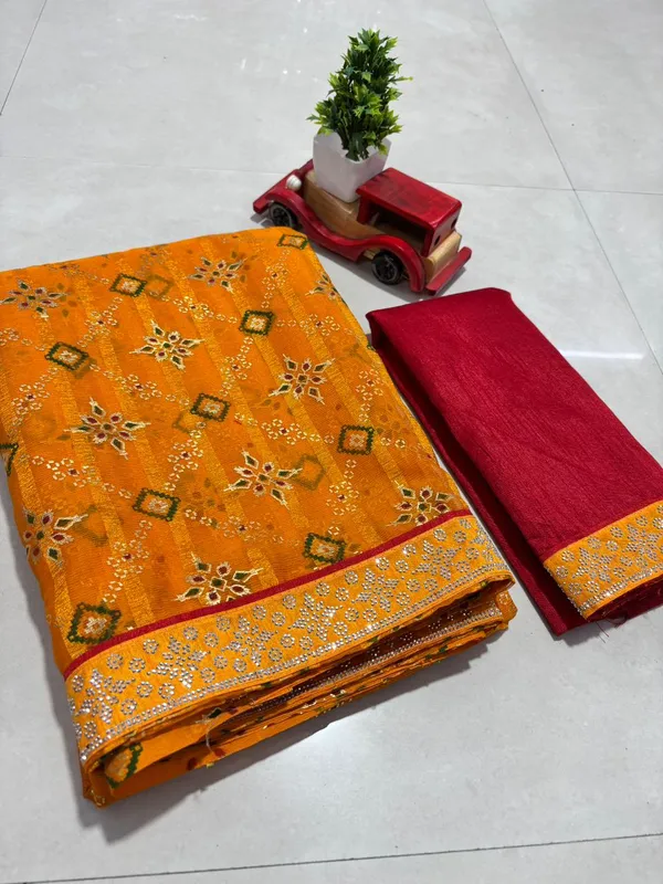 Yellow_Georgette_Festival_Special_Bandhani_Print_With_Beautiful_Lace_Work_Saree_For_Women