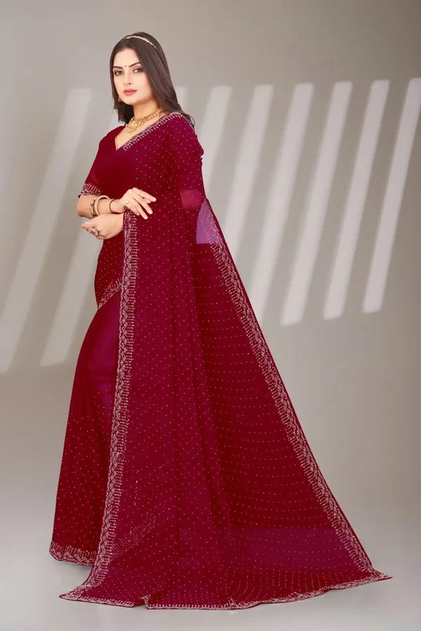Maroon_Georgette_Beautiful_Party_Wear_Chiffon_With_Unique_Diamond_Work_Saree_For_Women