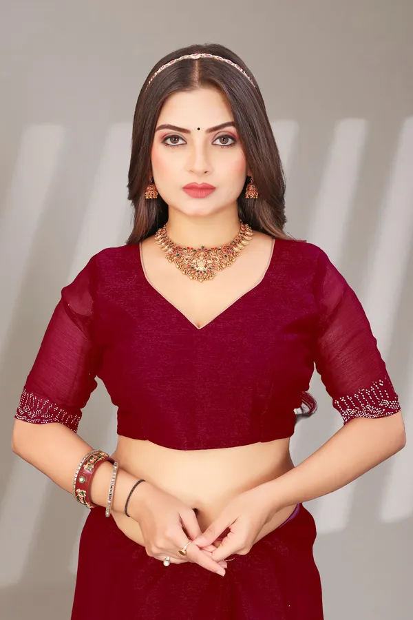 Maroon_Georgette_Beautiful_Party_Wear_Chiffon_With_Unique_Diamond_Work_Saree_For_Women