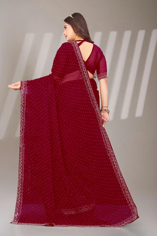 Maroon_Georgette_Beautiful_Party_Wear_Chiffon_With_Unique_Diamond_Work_Saree_For_Women