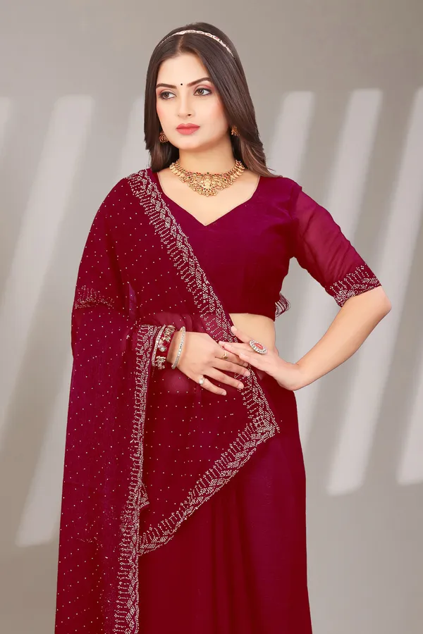 Maroon_Georgette_Beautiful_Party_Wear_Chiffon_With_Unique_Diamond_Work_Saree_For_Women