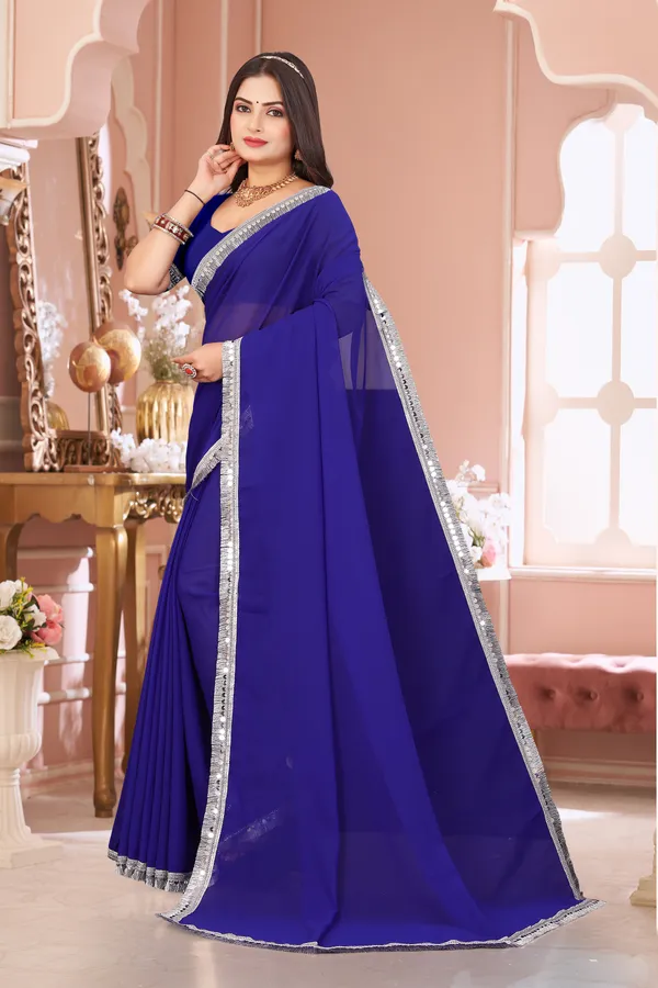 Blue_Georgette_Attractive_Party_Wear_With_Beautiful_Lace_Work_Saree_For_Women