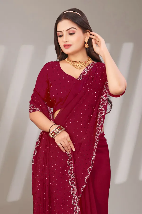 Maroon_Georgette_Beautiful_Party_Wear_Chiffon_With_Unique_Diamond_Work_Saree_For_Women
