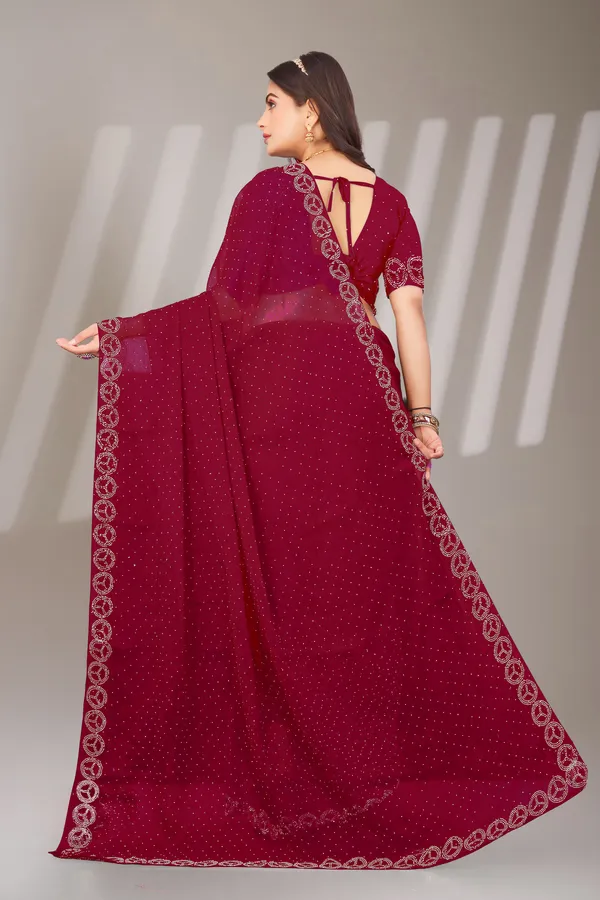 Maroon_Georgette_Beautiful_Party_Wear_Chiffon_With_Unique_Diamond_Work_Saree_For_Women