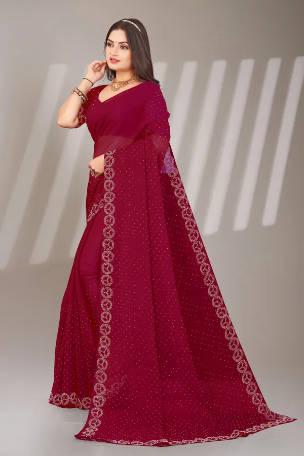 Maroon_Georgette_Beautiful_Party_Wear_Chiffon_With_Unique_Diamond_Work_Saree_For_Women