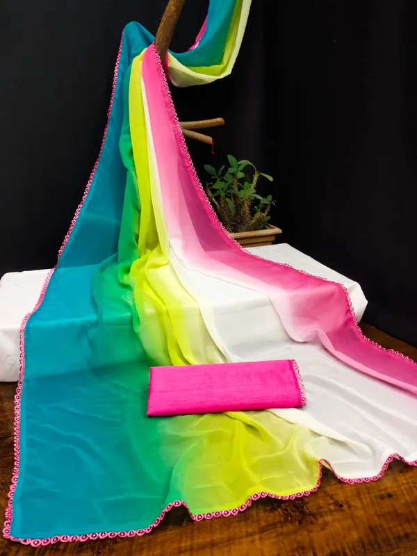 Pink_Georgette_Sensational_Womens_Rainbow_Saree_For_Women