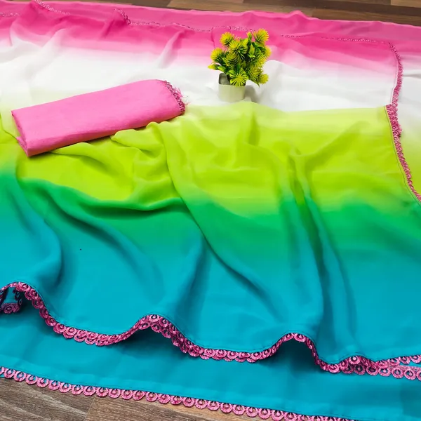 Pink_Georgette_Sensational_Womens_Rainbow_Saree_For_Women