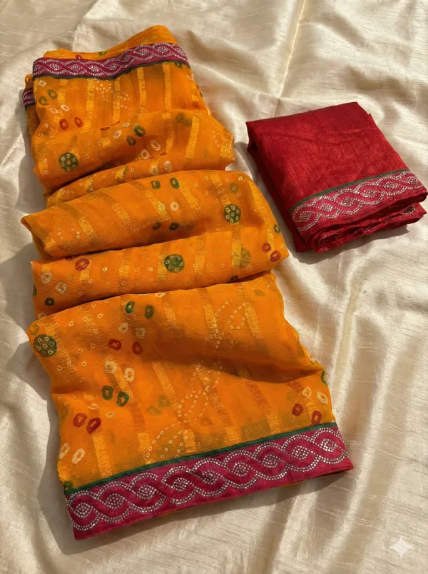 Yellow_Georgette_Traditional_Festival_Special_Bandhani_With_Unique_Lace_Work_Saree_For_Women
