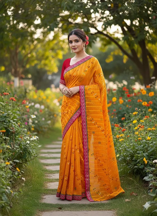 Yellow_Georgette_Traditional_Festival_Special_Bandhani_With_Unique_Lace_Work_Saree_For_Women