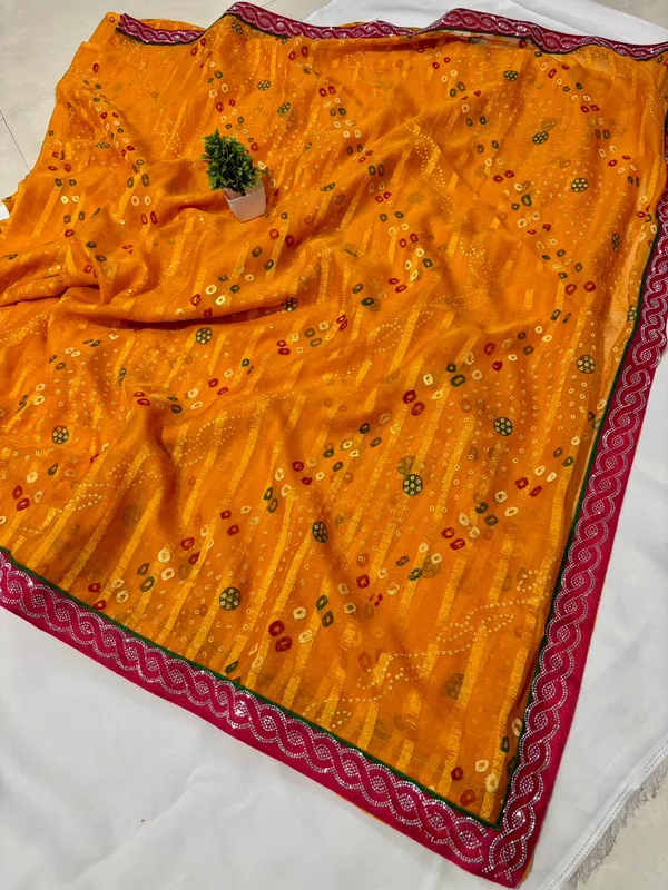 Yellow_Georgette_Traditional_Festival_Special_Bandhani_With_Unique_Lace_Work_Saree_For_Women