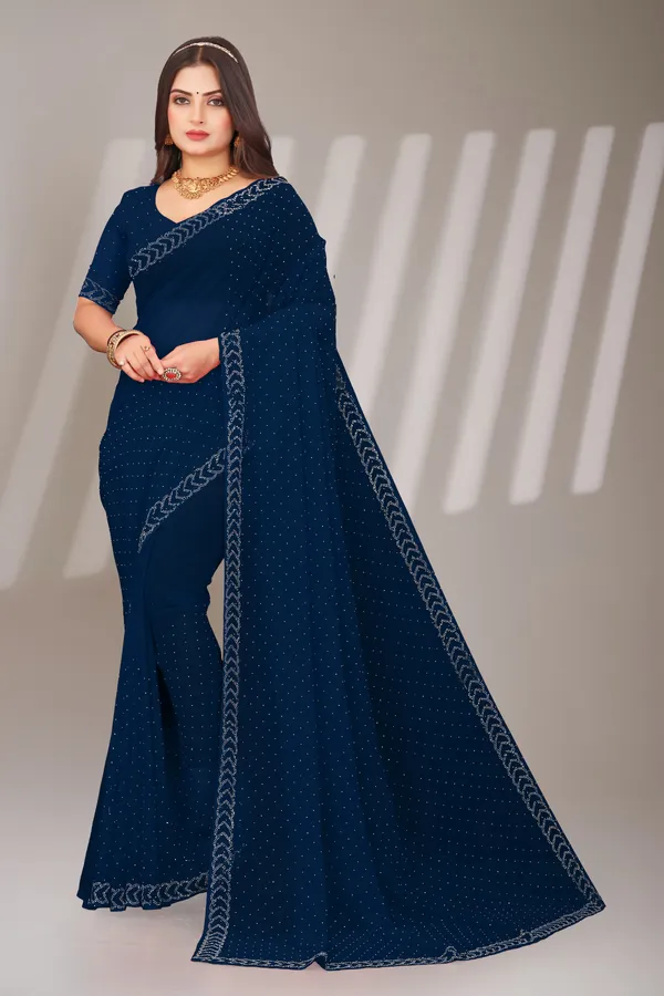 Blue_Georgette_Attractive_Party_Wear_With_Beautiful_Diamond_Work_Saree_For_Women