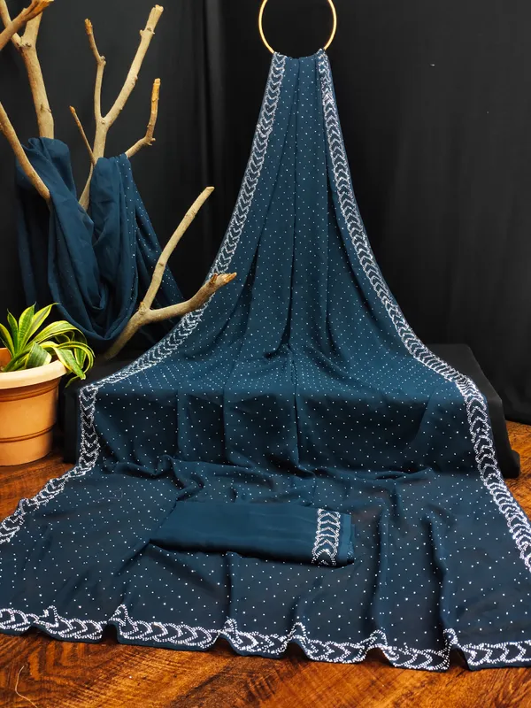 Blue_Georgette_Attractive_Party_Wear_With_Beautiful_Diamond_Work_Saree_For_Women
