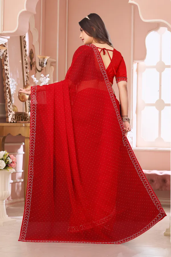 Red_Georgette_Attractive_Party_Wear_With_Beautiful_Diamond_Work_Saree_For_Women