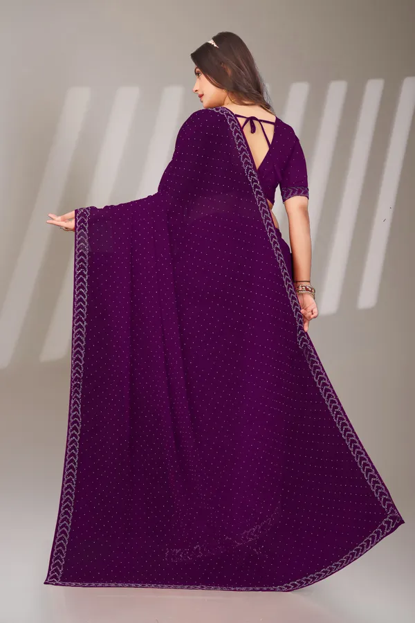 Purple_Georgette_Attractive_Party_Wear_With_Beautiful_Diamond_Work_Saree_For_Women
