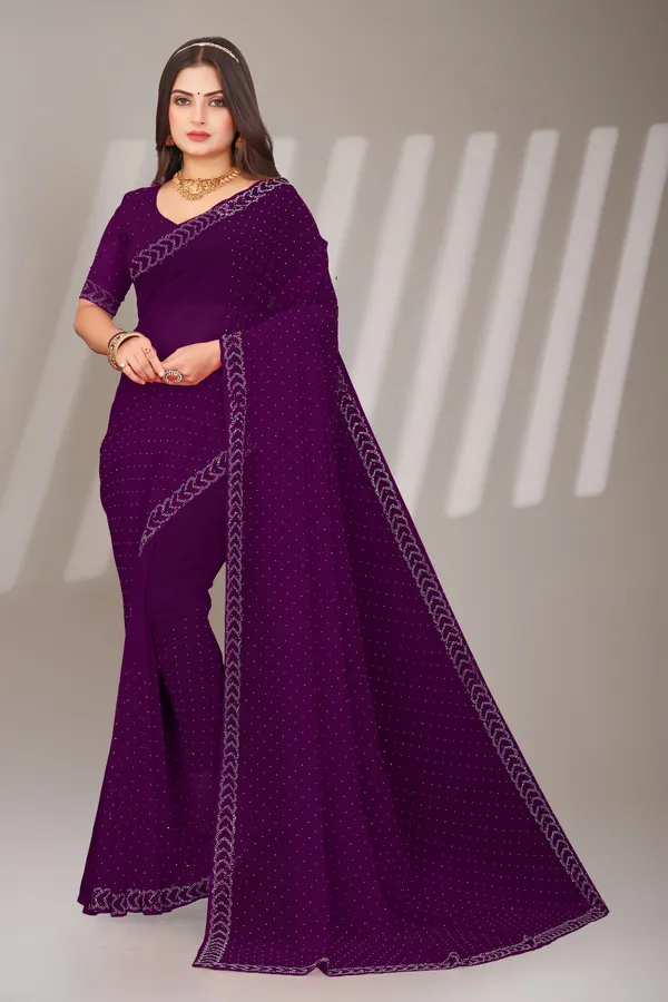 Purple_Georgette_Attractive_Party_Wear_With_Beautiful_Diamond_Work_Saree_For_Women