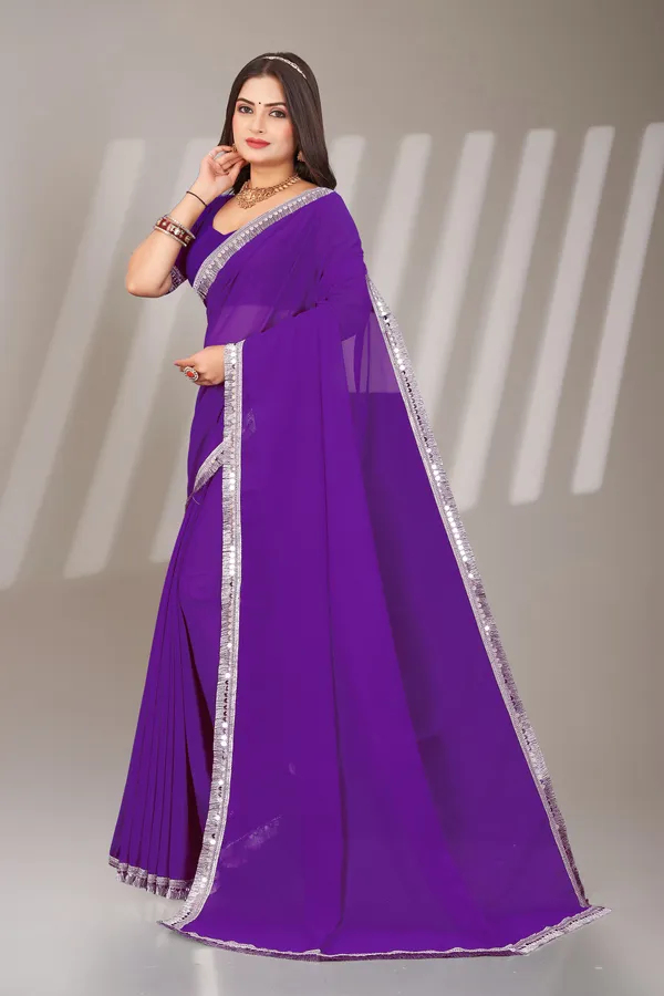 Purple_Georgette_Attractive_Party_Wear_With_Beautiful_Lace_Work_Saree_For_Women