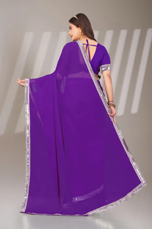 Purple_Georgette_Attractive_Party_Wear_With_Beautiful_Lace_Work_Saree_For_Women