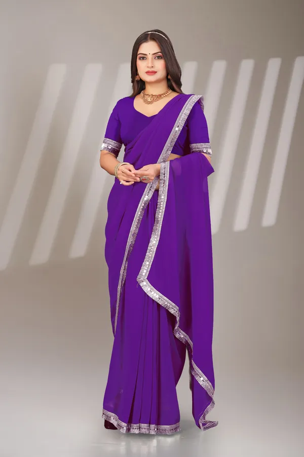 Purple_Georgette_Attractive_Party_Wear_With_Beautiful_Lace_Work_Saree_For_Women