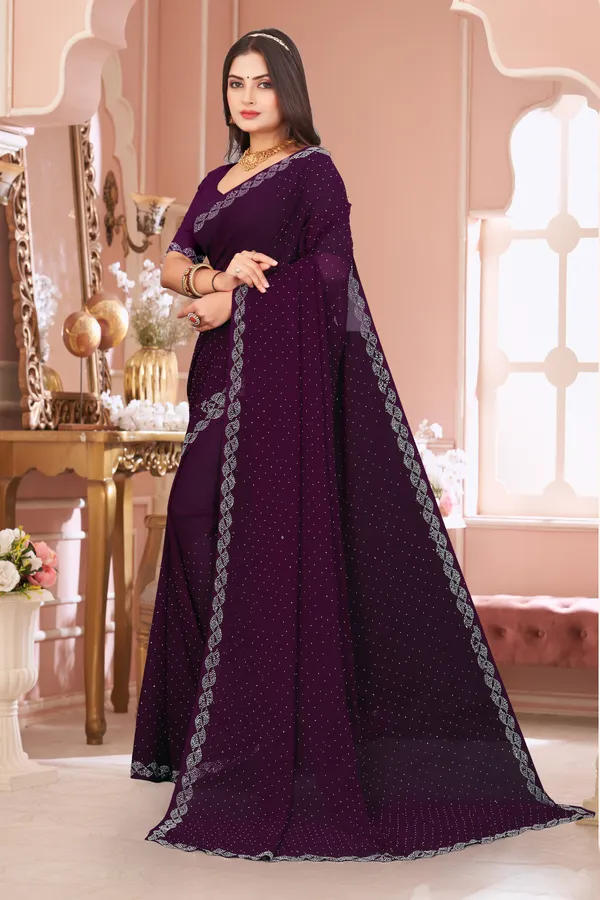 Purple_Georgette_Beautiful_Party_Wear_Chiffon_With_Unique_Diamond_Work_Saree_For_Women