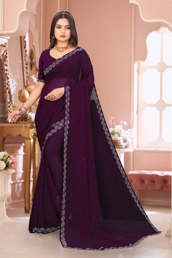 Purple_Georgette_Beautiful_Party_Wear_Chiffon_With_Unique_Diamond_Work_Saree_For_Women