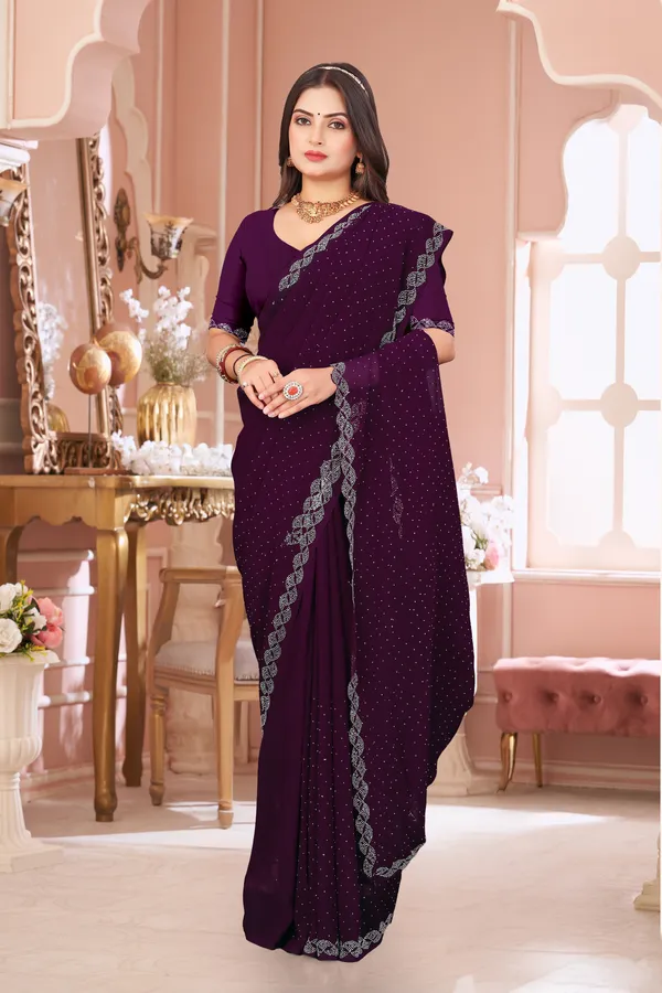 Purple_Georgette_Beautiful_Party_Wear_Chiffon_With_Unique_Diamond_Work_Saree_For_Women