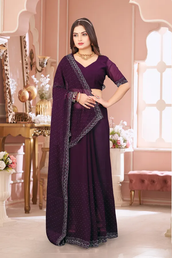 Purple_Georgette_Beautiful_Party_Wear_Chiffon_With_Unique_Diamond_Work_Saree_For_Women