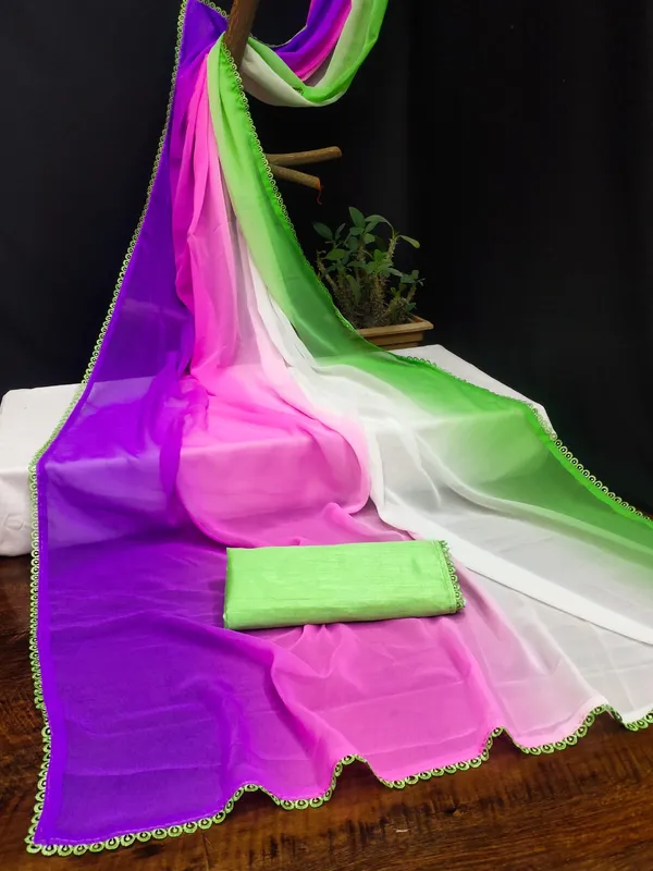 Green_Georgette_Sensational_Womens_Rainbow_Saree_For_Women