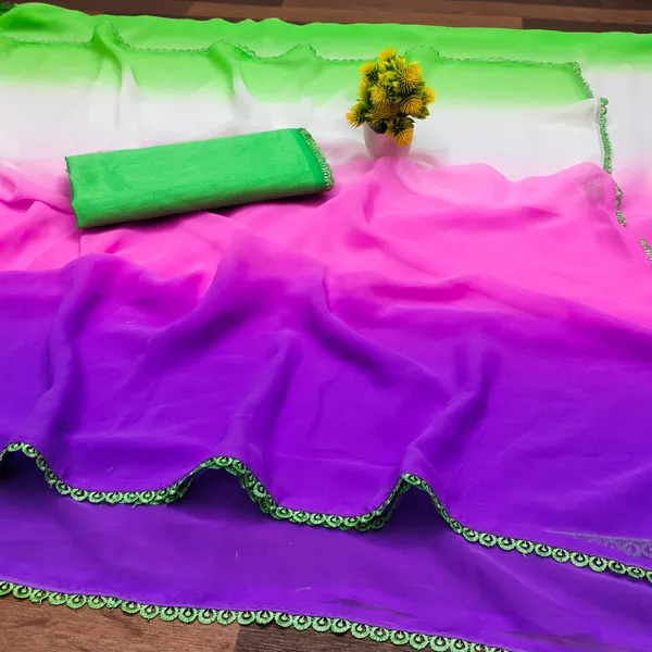 Green_Georgette_Sensational_Womens_Rainbow_Saree_For_Women