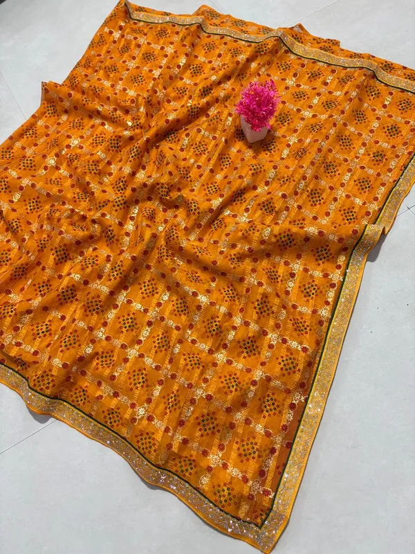 Yellow_Georgette_Top_Trending_Bandhani_With_Beautiful_Lace_Work_Saree_For_Women