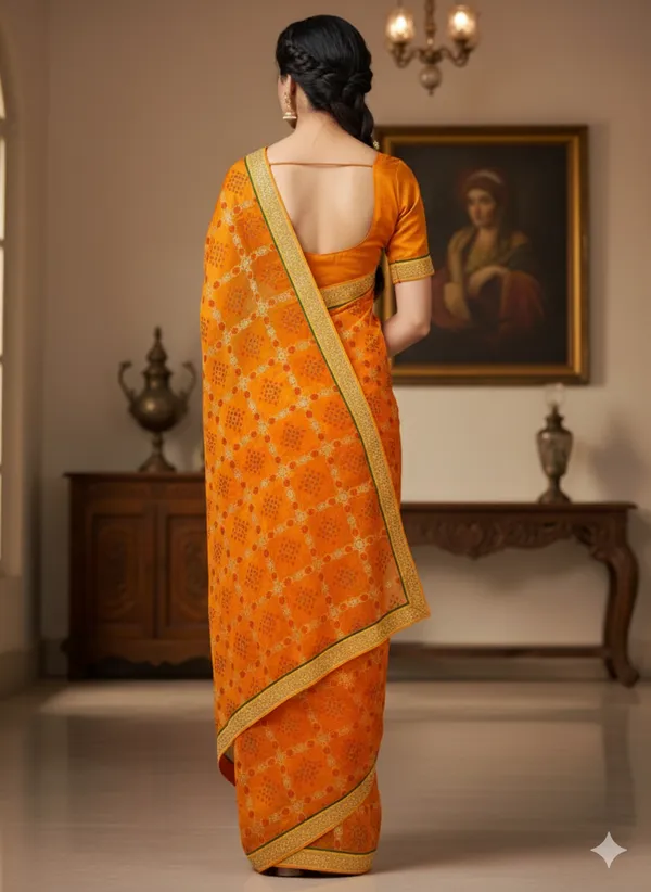 Yellow_Georgette_Top_Trending_Bandhani_With_Beautiful_Lace_Work_Saree_For_Women