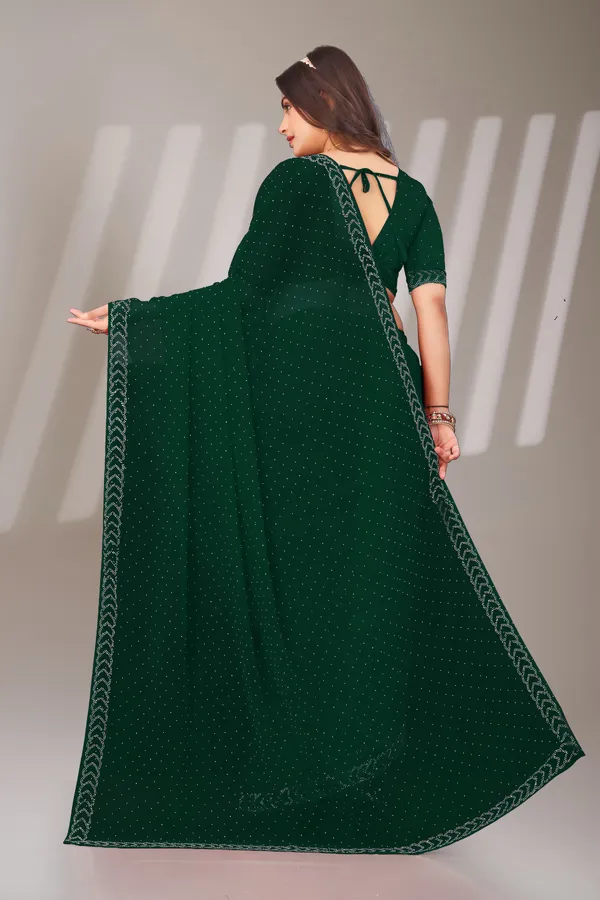 Green_Georgette_Attractive_Party_Wear_With_Beautiful_Diamond_Work_Saree_For_Women