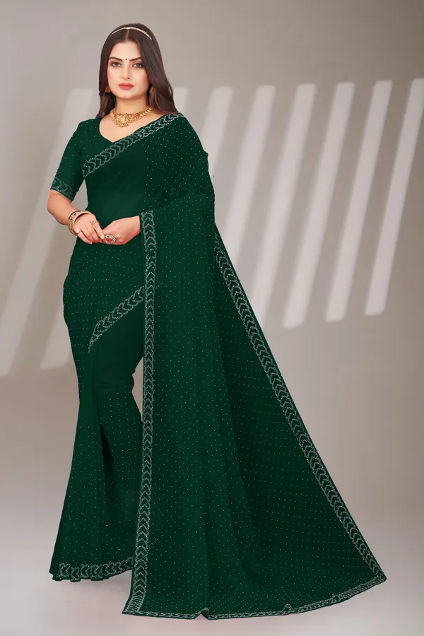 Green_Georgette_Attractive_Party_Wear_With_Beautiful_Diamond_Work_Saree_For_Women