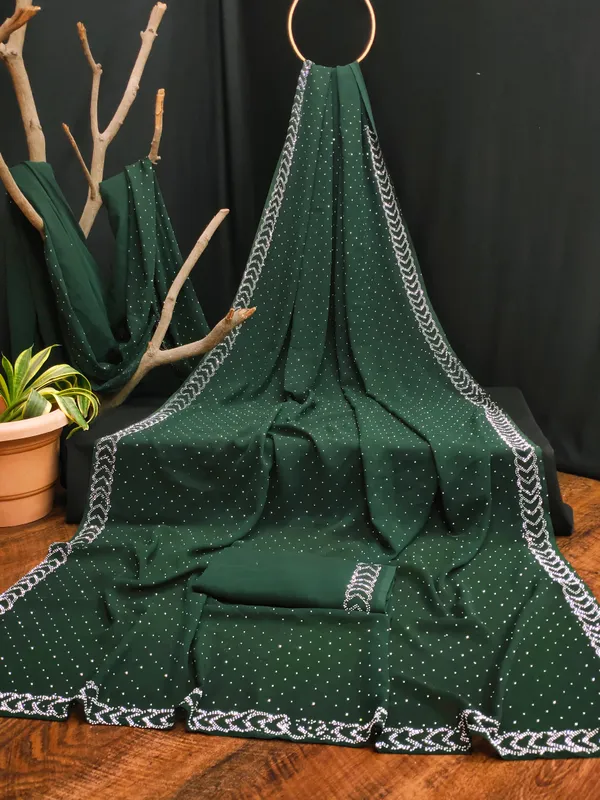Green_Georgette_Attractive_Party_Wear_With_Beautiful_Diamond_Work_Saree_For_Women