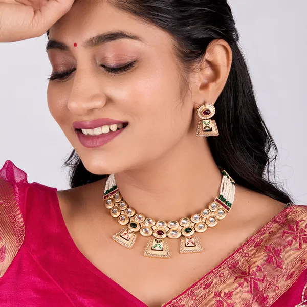 Multicolor_Antique_Kundan_Pearl_Beaded_Necklace_Set_With_Meenakari_Earrings_For_Women