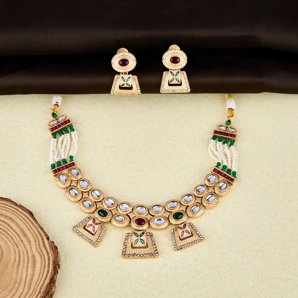 Multicolor_Antique_Kundan_Pearl_Beaded_Necklace_Set_With_Meenakari_Earrings_For_Women