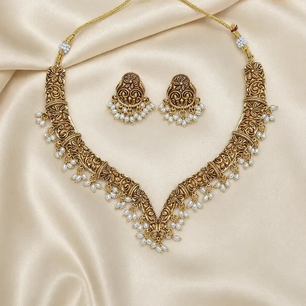 Antique_Gold_Pearl_Drop_V-Shape_Necklace_Set